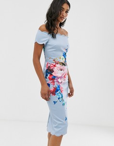 Платье с открытыми плечами и цветочным принтом \raspberry ripple\" Ted Baker Hailly-Синий