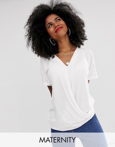 Белый трикотажный топ для кормления с запахом спереди Mamalicious Mama.Licious