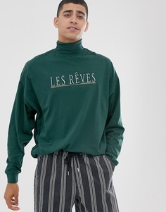 Oversize-футболка с длинным рукавом и отворачивающимся воротником ASOS DESIGN-Зеленый