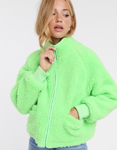 Флисовая куртка лаймового цвета на молнии ASOS DESIGN-Розовый