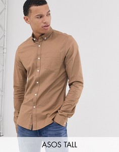 Темно-коричневая приталенная оксфордская рубашка ASOS DESIGN Tall-Коричневый