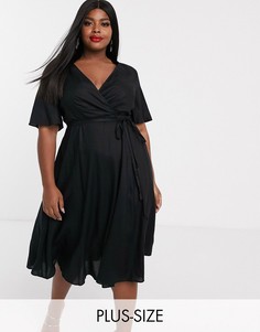 Черное приталенное платье миди с расклешенными рукавами Simply Be-Черный