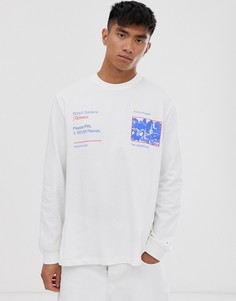 Свободная футболка из плотного трикотажа с длинным рукавом и принтом ASOS WHITE-Белый