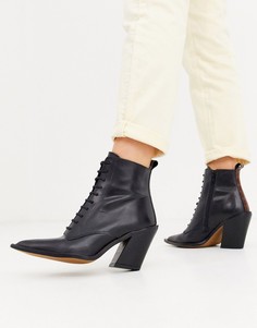 Черные ботинки в ковбойском стиле из премиум-кожи на шнуровке ASOS DESIGN Redwood-Черный