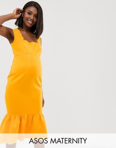 Платье миди с квадратным вырезом и фестонным краем ASOS DESIGN Maternity-Желтый
