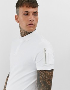 Белая эластичная приталенная футболка-поло с карманом в стиле MA1 ASOS DESIGN-Белый