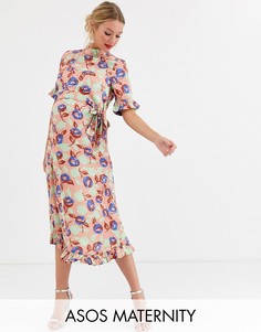 Жаккардовое платье миди с цветочным узором и поясом ASOS DESIGN Maternity-Мульти