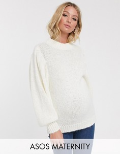 Джемпер из высококачественной пряжи с пышными рукавами ASOS DESIGN Maternity-Кремовый