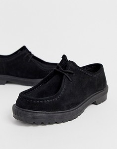 Черные кожаные туфли на массивной плоской подошве и со шнуровкой ASOS DESIGN Morocco-Черный