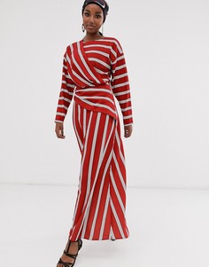 Платье макси в широкую полоску с запахом ASOS DESIGN-Мульти