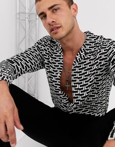 Черная рубашка классического кроя с геометрическим принтом ASOS DESIGN-Черный