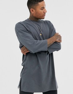 Выбеленная черная супердлинная oversize-рубашка с рукавами 3/4 ASOS DESIGN-Серый