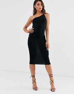 Облегающее платье миди на одно плечо ASOS DESIGN - going out-Черный