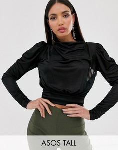 Черный топ с длинными рукавами, свободным воротом и открытой спиной ASOS DESIGN Tall