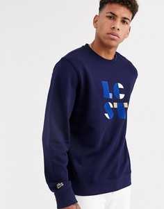 Свитшот с круглым вырезом и логотипом Lacoste-Темно-синий