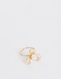 Золотистое кольцо в виде цветка с жемчужиной ASOS DESIGN-Золотой