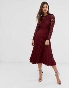 Платье миди с кружевным лифом и плиссированной юбкой ASOS DESIGN-Зеленый