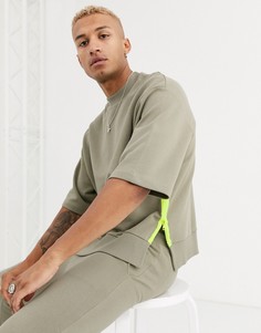 Oversize-свитшот от комплекта с короткими рукавами и неоновыми молниями по бокам ASOS DESIGN-Зеленый