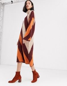 Вязаное платье-джемпер в контрастную полоску с высоким воротом Native Youth-Светло-коричневый