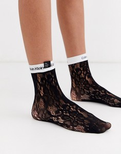 Черные кружевные носки до щиколотки с логотипом Calvin Klein-Черный