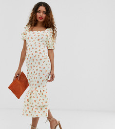 Платье макси с двумя оборками по краю ASOS DESIGN Petite-Мульти