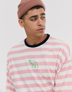 Oversize-футболка в полоску из органического хлопка с вышитым динозавром ASOS DESIGN-Мульти