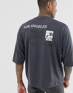 Oversize-футболка из органического хлопка с контрастной строчкой и принтом ASOS DESIGN-Черный
