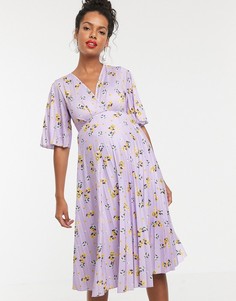 Сиреневое плиссированное платье миди с цветочным принтом ASOS DESIGN Maternity-Мульти