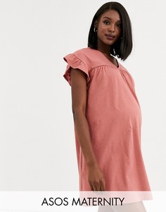 Двустороннее хлопковое меланжевое свободное платье мини ASOS DESIGN Maternity-Розовый
