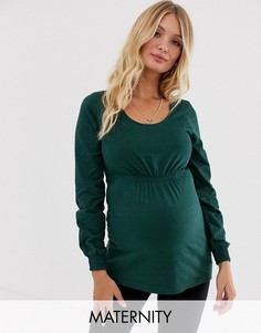 Зеленый трикотажный топ с длинными рукавами Mamalicious maternity Mama.Licious