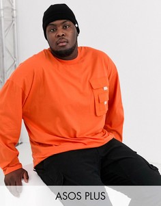 Оранжевая oversize-футболка с длинными рукавами и карманом в стиле милитари ASOS DESIGN Plus-Оранжевый
