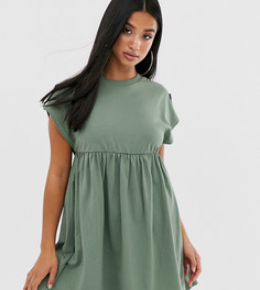 Свободное платье мини с пуговицами на рукавах ASOS DESIGN Petite-Зеленый