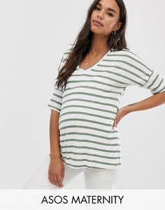 Футболка в полоску с V-образным вырезом ASOS DESIGN Maternity-Мульти