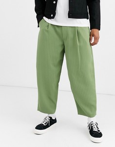Широкие брюки светло-бежевого цвета в тонкую полоску Noak-Зеленый