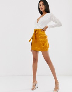 Атласная мини-юбка в стиле милитари ASOS DESIGN-Желтый