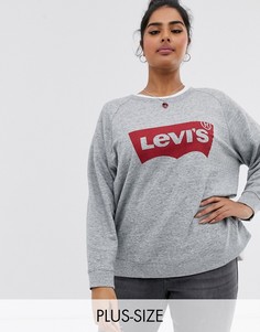 Свободный свитшот с круглым вырезом и логотипом Levis Plus-Серый