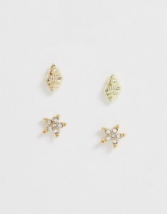 Набор серег-гвоздиков с дизайном в виде морских звезд и ракушек Pieces-Серебряный