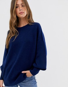 Пушистый oversize-джемпер из переработанных материалов с пышными рукавами ASOS DESIGN-Темно-синий