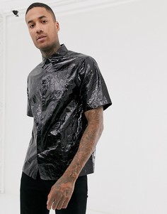 Черная блестящая oversize-рубашка ASOS DESIGN-Черный