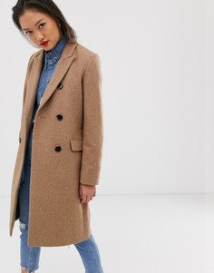 Коричневое двубортное шерстяное пальто Selected Femme-Коричневый