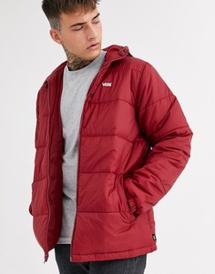 Бордовая дутая куртка с маленьким логотипом Vans-Красный