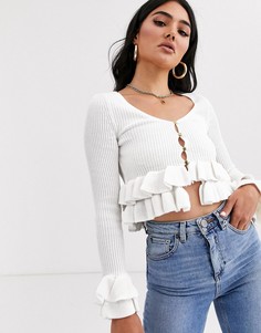 Кардиган с пуговицами спереди и оборками ASOS DESIGN-Белый