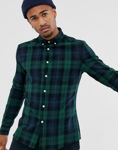 Приталенная темно-синяя рубашка в клетку ASOS DESIGN-Темно-синий
