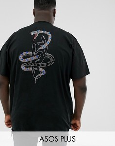 Удлиненная oversize-футболка из плотного трикотажа с отделкой камнями в виде змеи ASOS DESIGN Plus-Черный