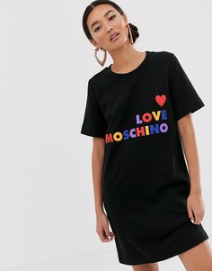 Приталенное платье с разноцветным логотипом Love Moschino-Черный