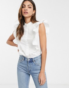 Хлопковая рубашка без рукавов с оборкой ASOS DESIGN-Белый