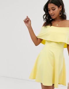 Желтое короткое приталенное платье-бандо River Island-Желтый