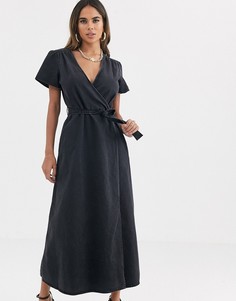 Черное джинсовое платье миди с запахом ASOS DESIGN-Черный