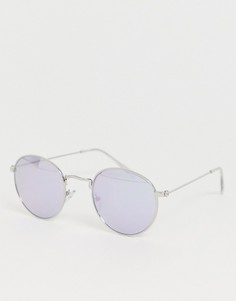 Круглые солнцезащитные очки с сиреневыми стеклами ASOS DESIGN-Серебряный
