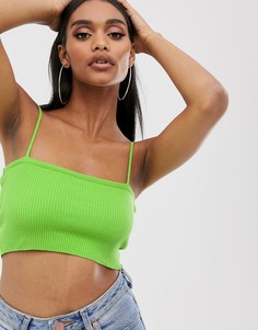 Трикотажный облегающий кроп-топ в рубчик ASOS DESIGN-Зеленый